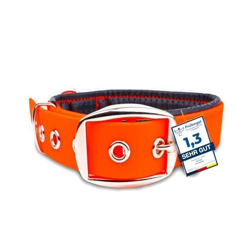 PetTec Comfortable Dog Collar, Permanent & Robust; Made with Strong, Tear Resistant Trioflex, Perfect Size for Big or Small Dogs, Great Fit with Padding Weatherproof and Waterproof (Orange)