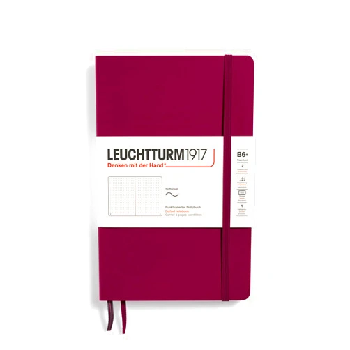 LEUCHTTURM1917 - Notebook Softcover Paperback B6+ - 123 Numbered Pages for Writing and Journaling (Dotted, Port Red)