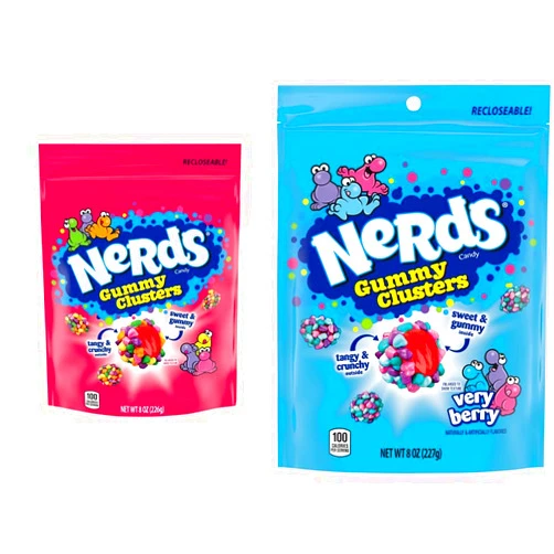Nerds Bundle of Nerds Gummy Clusters Candy, Rainbow, Very Berry, Resealable 8 Ounce Bags (Pack of 2)