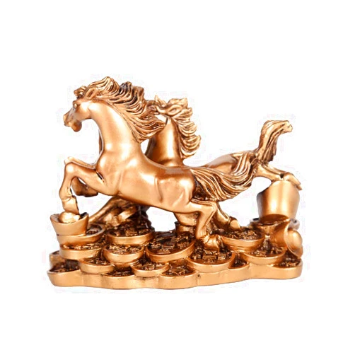 Willcome Feng Shui Double Brass Horse Wealth Prosperity Statue Resin Sculpture Ornaments for Home/Office Decor, Housewarming Gift, Business Gift
