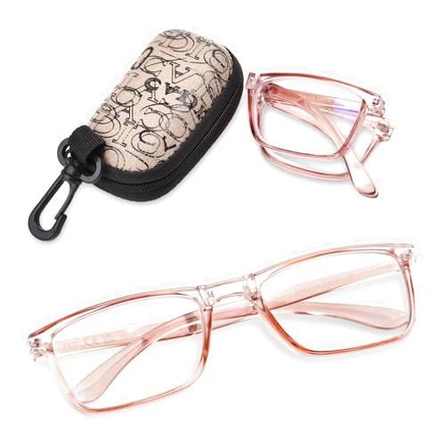 OPTOFENDY Folding Reading Glasses for Women Men, Small Spring Hinge Readers, Portable Blue Light Glasses with Zipper Case