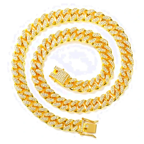 HUITIAN INTL HUITIAN Women Mens Cuban Link Chain Gold Silver Bling Miami Cuban Necklace Diamond Chain for Men Iced-Out Hip Hop Jewelry