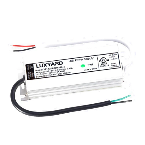LUXYARD [UL Listed] LUXYARD LED Driver 12v 60W Waterproof IP67 Class 2 LED Power Supply Transformer 100V-277V AC to 12V DC Low Voltage Output for 12V Constant LED Products (60W-12V)