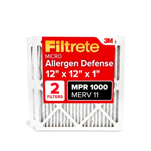 Filtrete 12x12x1 AC Furnace Air Filter, MERV 11, MPR 1000, Micro Allergen Defense, 3-Month Pleated 1-Inch Electrostatic Air Cleaning Filter, 2 Pack (Actual Size 11.81 x 11.81 x 0.81 in)