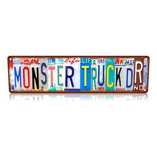 ZDQY CHZH Monster Truck Dr Metal Tin Sign Funny Vintage Slim Street Signs 16 x 4 Inch Wall Art for Home Farmhouse Bar Cafe Garage Indoor Outdoor Decor