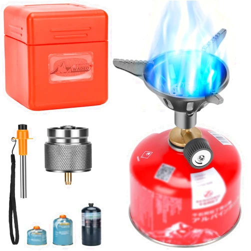 WADEO Camping Propane and Isobutane Stove, Single Burner Camp Stove with Piezo Ignitor, Portable Backpacking Stove for Outdoor Cooking, Hiking, Camping Trips, Beach and Car Camping(Fuel not included)