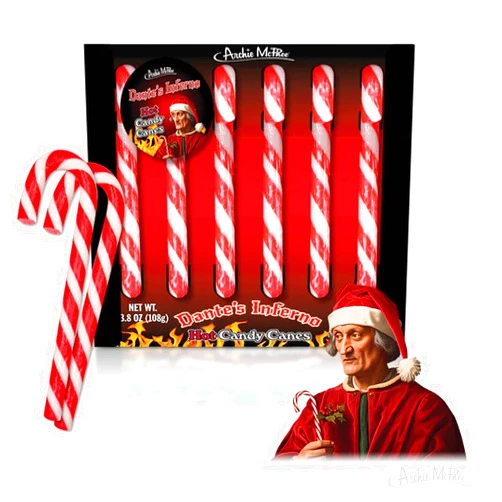 Archie McPhee Dante's Inferno Hot Candy Canes | Gift Box of 6 Funny Spicy Candy Canes