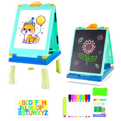 AyeKu Easel for Kids,Tabletop Easel for Toddler, Educational Toys Gifts for 3 4 5 6 7 Year Old Boys Girls -Comes with Chalkboard, Magnetic Whiteboard Letters and More (Green)