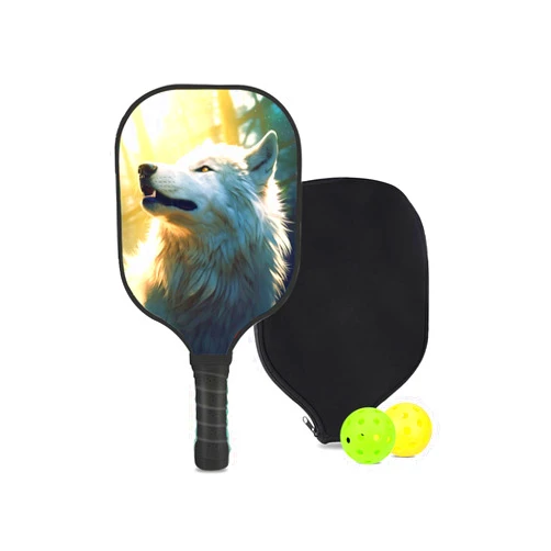 DeweiDirect Custom Pickleball Paddle Set - Includes 1 Paddle, 2 Balls, and 1 Paddle Cover, with Wolf-BP1466 Pattern or DIY,Carbon Fiber Pickleball Paddle