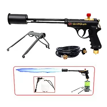 GRILLBLAZER GrillGun Handheld Blowtorch, Stand, and Hose Set - Grill and Culinary Torch - Charcoal Starter - Professional Cooking, Grilling and BBQ Tools GrillGun Set