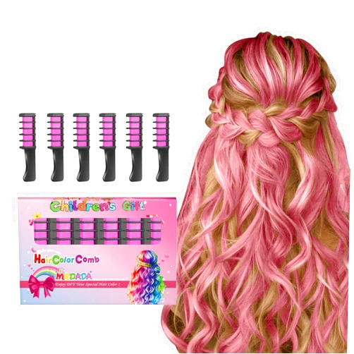 MSDADA New Hair Chalk Comb Temporary Hair Color Dye for Girls Kids with Light Color Hair, Washable Hair Chalk for Girls Age 4 5 6 7 8 9 10 Birthday Cosplay DIY, Christmas, New Year (Pink)