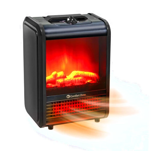 Comfort Zone Electric Mini Fireplace Space Heater with Realistic 3D Flame, Stay-Cool Body, Carry Handle, Overheat Sensor, and Safety Tip-Over Switch, Ideal for Home, Bedroom, & Office, 1,200W, CZFP1BK
