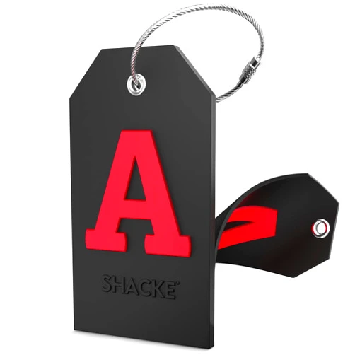 Shacke Large Luggage Tag Initial with Full Privacy Cover and Stainless Steel Loop (Black) (A)