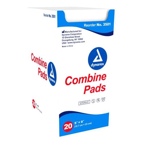 Dynarex Combine Pads, Sterile, 5 x 9 Inch, 20 Count