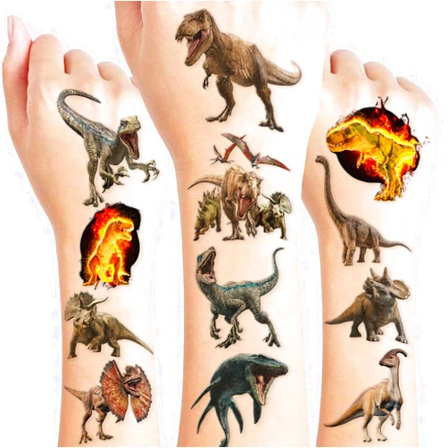 Generic 100PCS Dinosaur Temporary Tattoos Birthday Party Supplies Decorations 10 Sheet 3D Tattoos Stickers Super Cute Party Favors Kids Boys Girls Gifts Ideas Classroom School Prizes Themed Baby Showers
