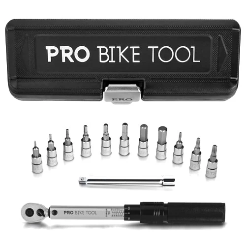 PRO BIKE TOOL 1/4 Inch Drive Click Bicycle Torque Wrench Set – 2 to 20 Nm – Maintenance Kit for Road and Mountain Bikes - Includes Allen and Torx Screws, Extension Bar and Storage Box - ISO Certified