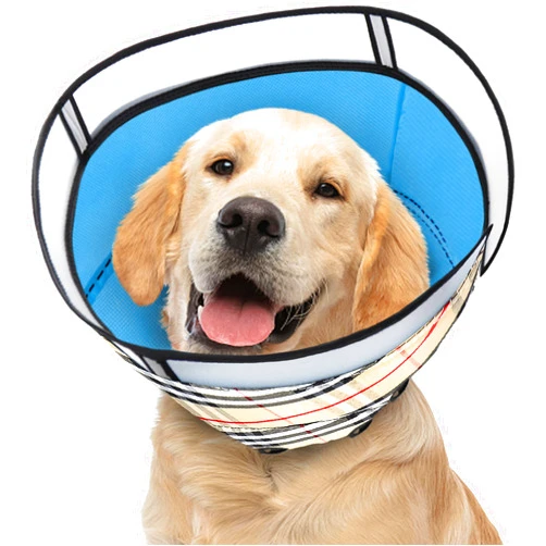 INKZOO Dog Cone Collar for After Surgery, Soft Pet Recovery Collar for Dogs and Cats, Adjustable Cone Collar Protective Collar for Large Medium Small Dogs Wound Healing (Brown Plaid, Large)