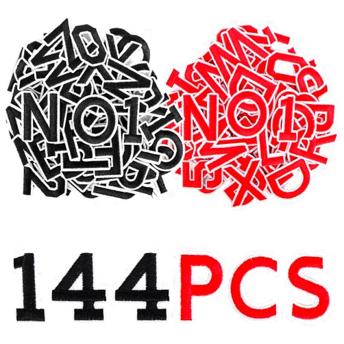 Anwenk 144Pcs Iron on Letters and Numbers Patches, Black and Red Iron on Letter Patches,Adhesive Alphabet Embroidered Patch A-Z,Numbers 0-9 Applique for Clothes, Dress, Hat, Socks, Jeans, DIY Accessories