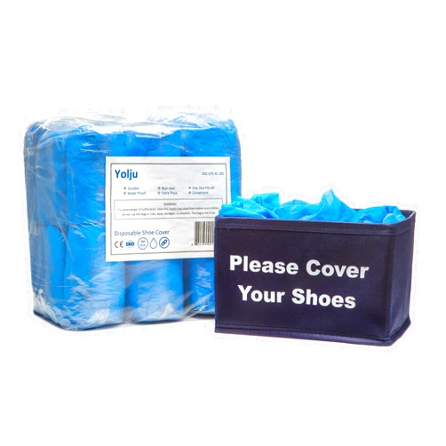 Yolju 300 Pack Disposable Shoe Covers with a Bonus Small Storage Box | Waterproof, Durable CPE Material