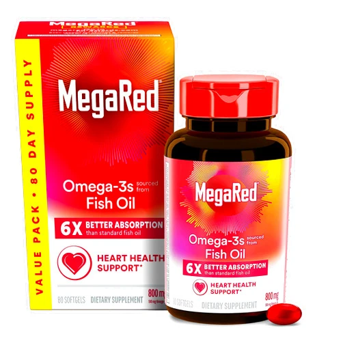 MegaRed Advanced 6X Absorption Softgels - Omega-3 Fish Oil Supplement 800mg (80 Count in A Box), EPA, DHA, Fish Oil, Supports Heart Brain Joints & Eyes