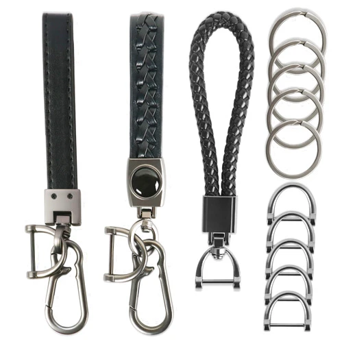 Car captain 3 Pack Leather Keychain Universal Key Chains for Car Keys Woven Strap Braided Rope Leather Key Chain for Men and Women Key Fob keychain Holder With 5 Keyrings,5 Anti-Lost D-Ring
