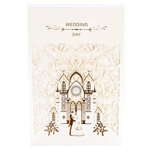 WildWave 20pcs Laser Cut Wedding Invitations Card 7x4.7 inch with Blank Printable Inner Sheet and Envelopes for Wedding Engagement Bridal Shower Party Invite (Creamy White)