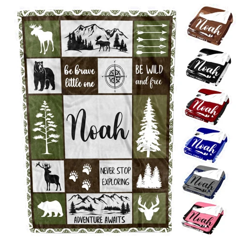 ENQU Personalized Baby Blankets with Name, Customized Name Blankets for Kids, Woodland Baby Blanket Personalized, Custom Baby Blanket for Boys, Girl, Baby Boy Newborn Soft