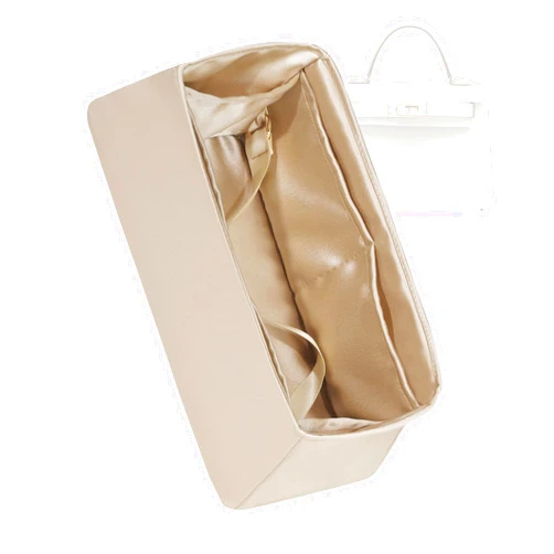 ZYZii Silk Purse Organizer for Kelly Pochette/Mini2/20/25/28/32/35/40,Insert Bag in Bag,Luxury Handbag Tote Lining Bag Shapers(Kelly25,Champagne)