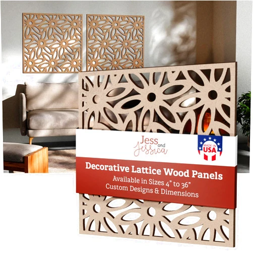 Jess and Jessica Lattice Panels-Decorative Wood Panels, Wood Lattice Panels for Outside, Privacy Screen for Patio Outdoor, Window, Cabinets, Fretwork Wall Panels- Custom Size Lattice Panel Screen