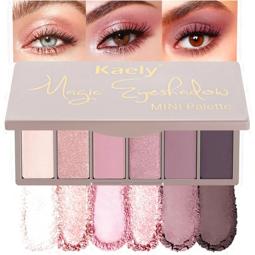 evpct 6 Color Eyeshadow Makeup Palette Minute Powder for Women, Mauve Eyeshadow Nude Pink Rose Gold Black Coffee Matte Shimmer Eye Shadow Palette Long Lasting Natural Look Built in Mirror Travel Size