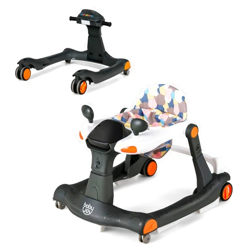 BABY JOY 2 in 1 Baby Walker, Foldable Activity Walker with Adjustable Height & Speed, Music, Lights, Mirrors, Padded Seat Cushion, Activity Baby Push Walker for Toddler Boys Girls, Ages 6-18 Months