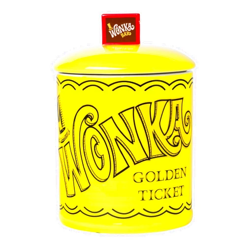 Silver Buffalo Willy Wonka and the Chocolate Factory Wonka Bar Golden Ticket Ceramic Cookie Snack Jar (Large)