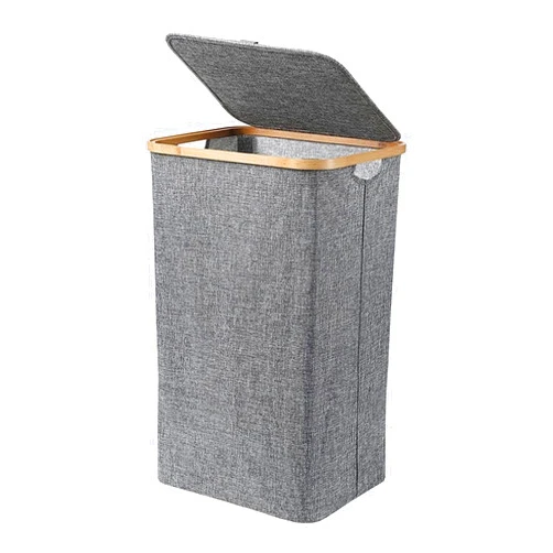 Zeyumaoyi Foldable Laundry Hamper With Handle, Bamboo Laundry Basket With Lid, Fabric Dirty Laundry Hamper With Handle, Household Storage Basket, Foldable Laundry Basket, Gray, 41× 33× 65cm Household storage a