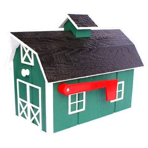 AmishToyBox.com Amish-Made Deluxe Wooden Mailbox, Dutch Barn Style (Forest Green with White Trim)