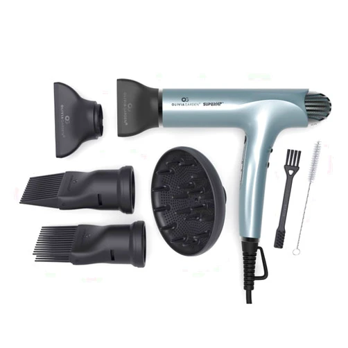 Olivia Garden SuperHP High Performance Professional Hair Dryer 1875 Watts Brushless Motor, Lightweight, Quiet and Powerful with 5 attachments, 2 cleaning brushes