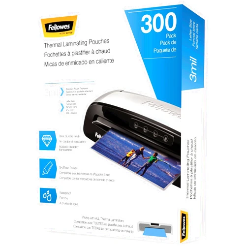 Fellowes Thermal Laminating Pouches, Letter Size Sheets, 3mil, 300 Pack, Clear (5247101)