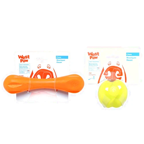 WEST PAW Zogoflex Hurley Dog Bone Chew Toy (Large, Tangerine) & Zogoflex Jive Ball Dog Chew Toy (3.25-Inch, Granny Smith) – Toys for Dogs, Fetch, Catch, Chewing, Play – Floatable, Recyclable