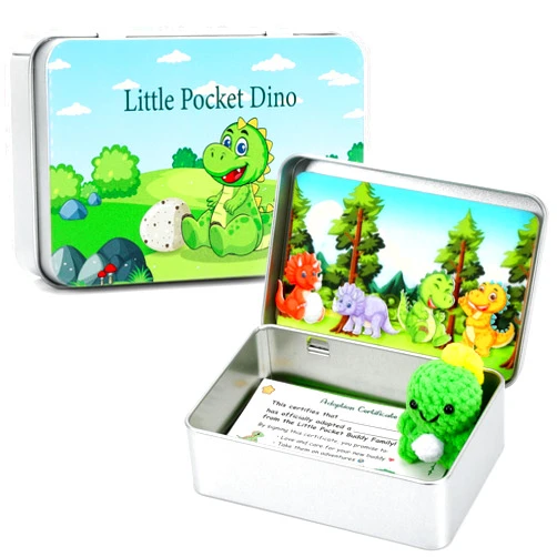 JULEASEL Little Pocket Dino, Mini Dinosaur in a Tin Box, Cute Collectible Dinosaur Keepsake for Friend, Travel Buddy, Thoughtful Gift