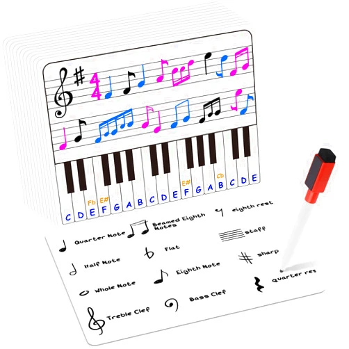 PraxiKidy 12 Pack Keyboard Practice Dry Erase Flash Card, 11”x14” Music Staff Sheets Chart Portable White Board for Music Teacher Supplies Wishlist Student Classroom Must Haves Piano Learning