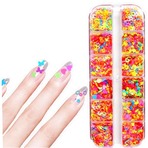 BAIWANLCH 1 Box Nail Art Sequins Fluorescent Nail Foil Debris Nail Glitter Polygel Paillettes with 12 Patterns for Women 3D Gel Nail Art Design DIY Acrylic Nail Supplies Decoration
