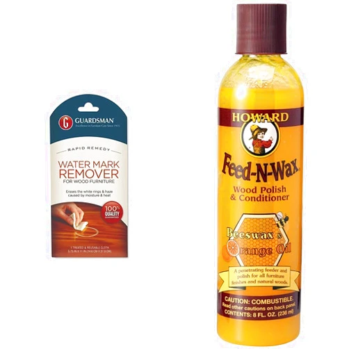 Guardsman Reusable Water Mark Remover Cloth | Wood Cleaner + Howard Products Feed-N-Wax Wood Polish & Conditioner