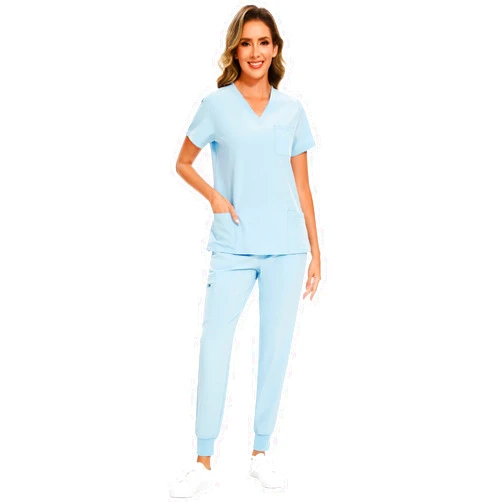 COZYFIT Scrubs for Women Set - Stretch V-Neck Scrub Top & Jogger Pant with 8 Pockets