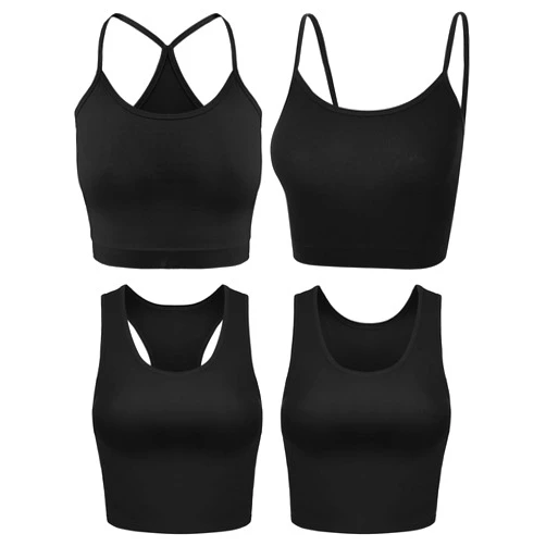 Boao 4 Pieces Crop Tops for Women, Basic Workout Tops Spaghetti Strap Tank Tops Sleeveless Racerback Cami for Sports Gym