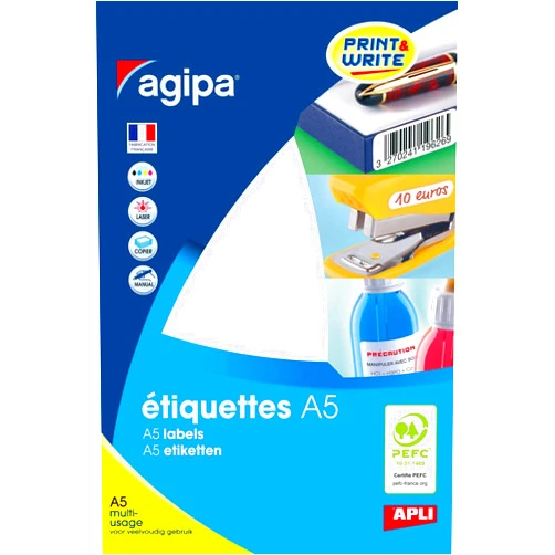 APLI-AGIPA Agipa White Multi-Purpose Labels for Inkjet/Laser Printers and Photocopiers 35 x 15 mm - Non-Removable - Rounded Corners 640 Labels
