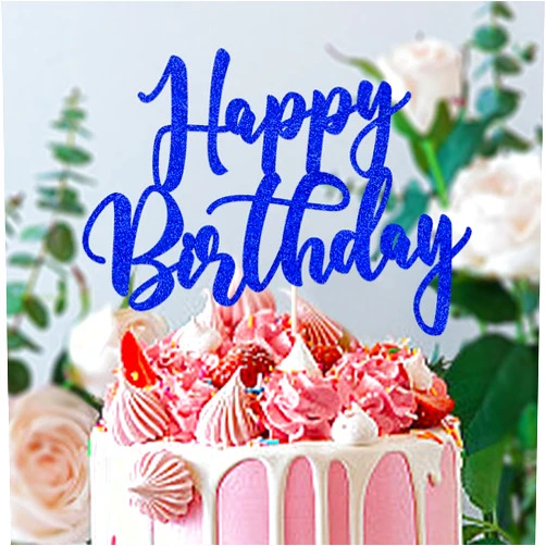 Sleyberoy Happy Birthday Cake Topper-Glitter Happy Birthday Cake Decor， Anniversary/Birthday Party Cake Decor (Deep blue)