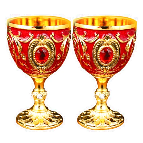 Amosfun 2Pcs Retro Goblets Cups Royal Chalices Wine Cup Medieval European Style Metal Wine Cups 30ml Red