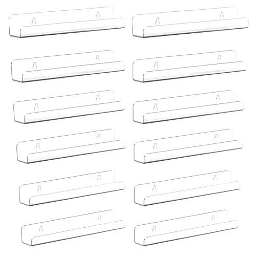 Meaocer Vinyl Record Shelf Wall Mount, 12 Pack 12 inch Clear Acrylic Album Record Holder Display, Kids Bookshelf, Floating Wall Shelves for Bathroom, Bedroom, Living Room, Kitchen