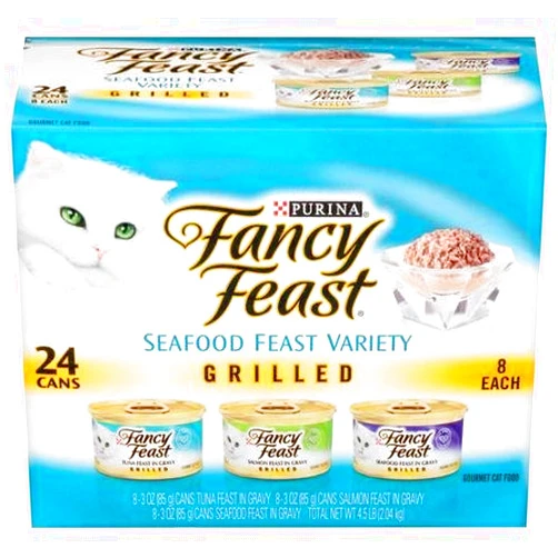 Fancy Feast Grilled Seafood Feast Variety Cat Food 24-3 oz. Cans [Contains: 8 Each: Grilled Tuna Feast, Grilled Salmon Feast, and Grilled Seafood Feast]
