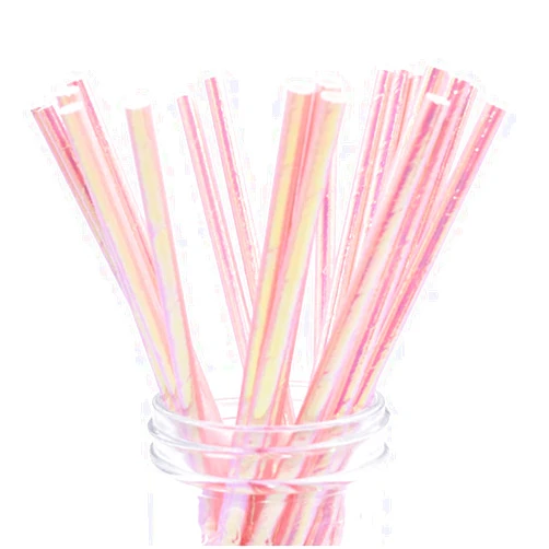 N\\C Iridescent Pink Paper Straws Disposable Biodegradable Paper Straws Bluk - Pink Paper Drinking Straws for Birthday Party and Baby Shower (100 Count)