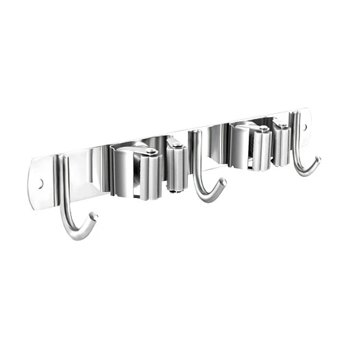 Nuulyycyi Broom and Mop Holder Wall Mounted, Broom Hanger, Broom Holder, Stainless Steel Heavy Duty Broom Racks for Laundry Room, Garage, Garden, Bathroom (2 Racks 3 Hooks)